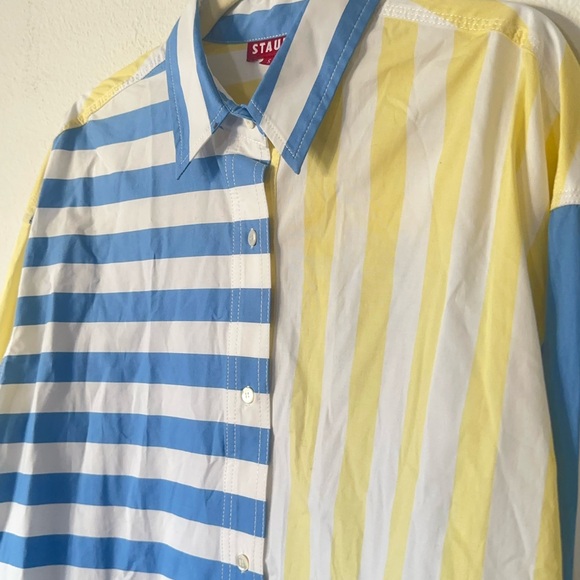 NWT STAUD Colton Shirt Yellow Blue Stripes Women’s Size S - Picture 7 of 9